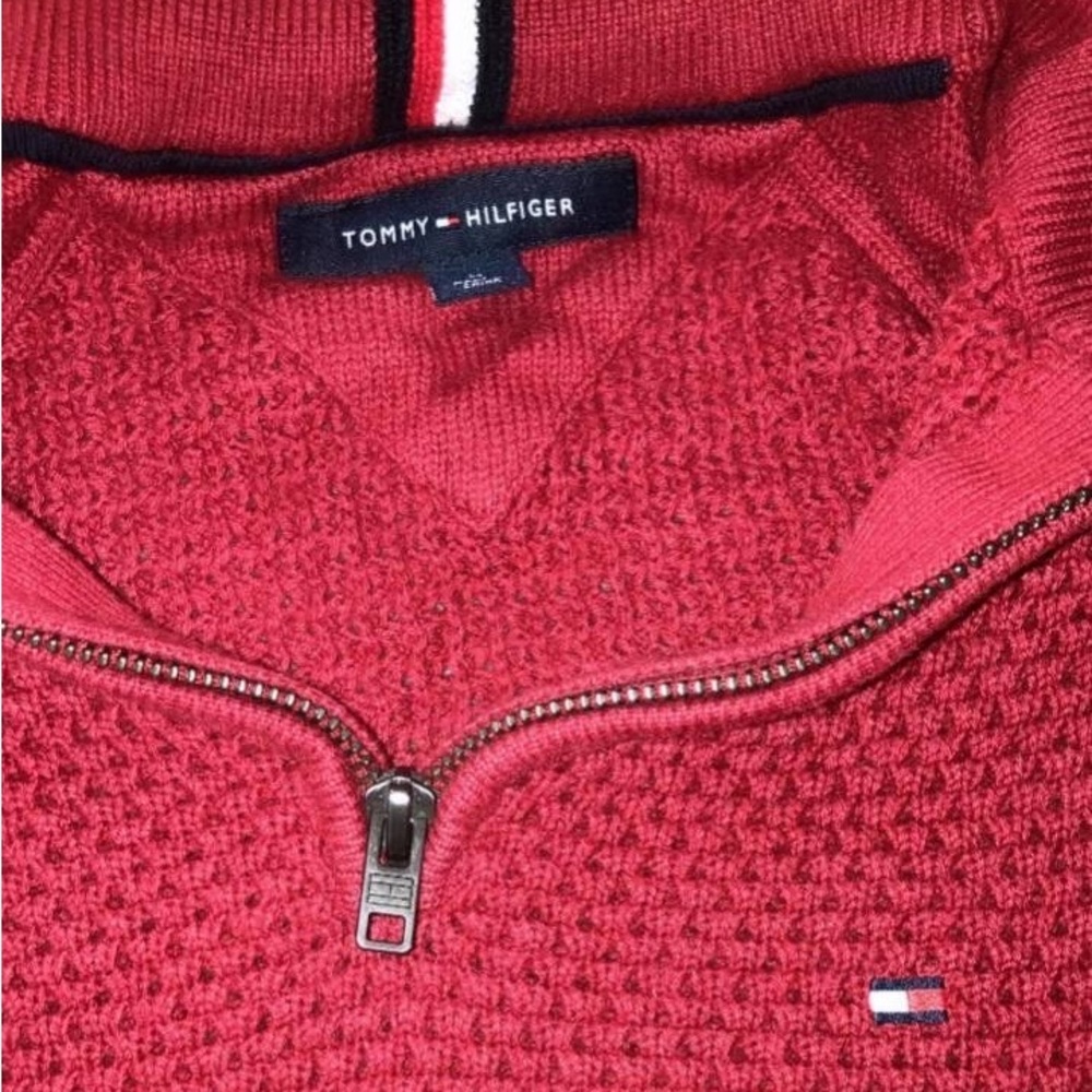 A zip up crew new sweater; red; Tommy Hilfiger